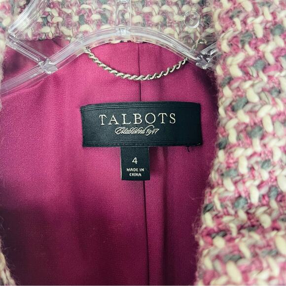Talbots purple white wool tweed button pocket office preppy blazer jacket 4 - Picture 6 of 7